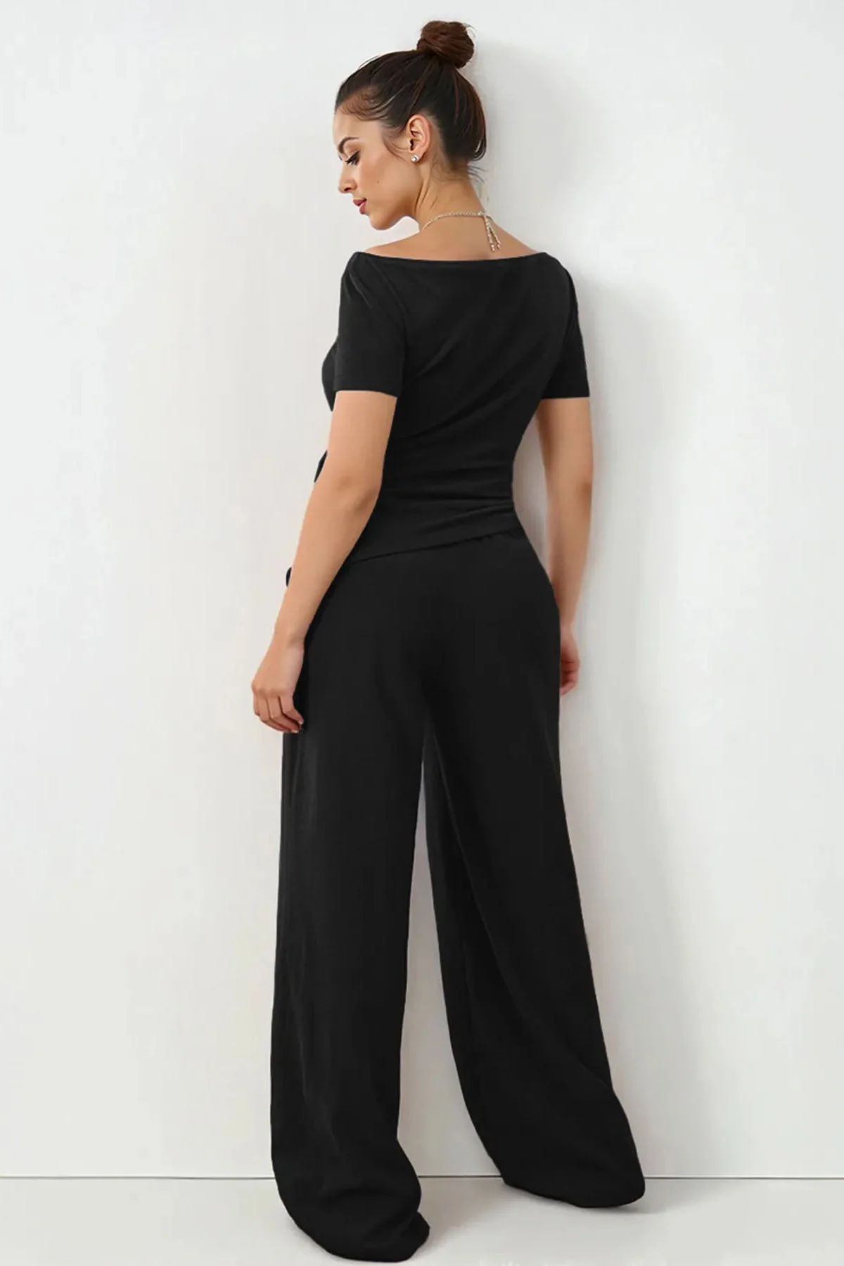 KATCH ME Scoop Neck Short Sleeve Slim Top & Wide Leg Pocket Trousers Co-ord Set - Image 10