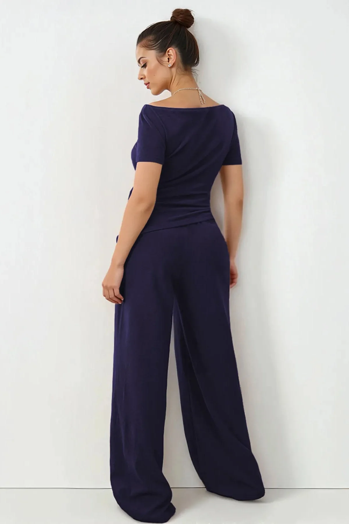 KATCH ME Scoop Neck Short Sleeve Slim Top & Wide Leg Pocket Trousers Co-ord Set - Image 8