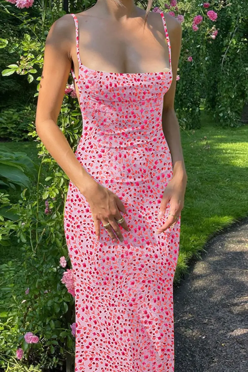 KATCH ME Breezy Floral Print Backless Spaghetti Strap Slinky Dress - Image 5