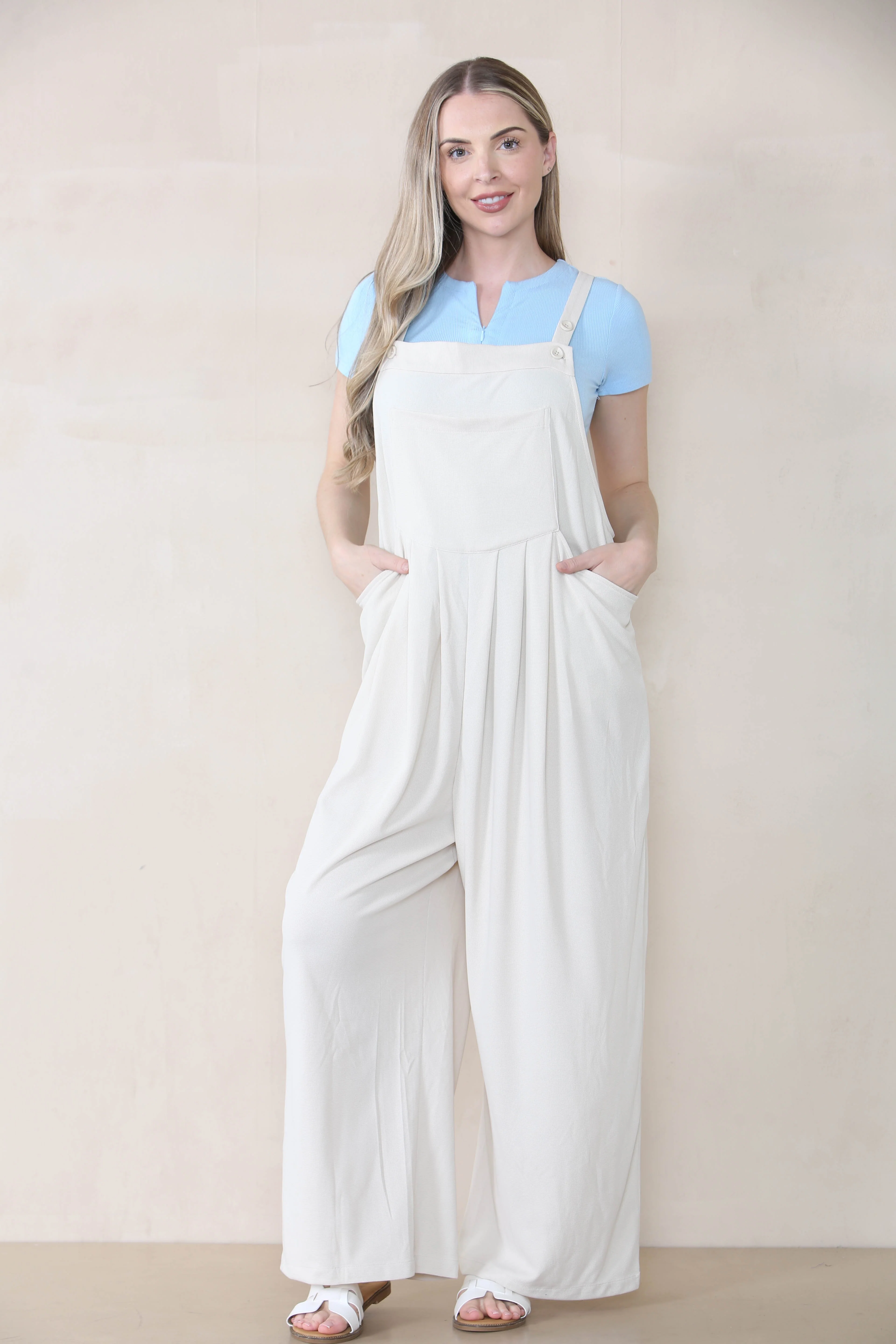 KATCH ME Adjustable Strap Pocket Ruched Wide Leg Overalls - Image 5