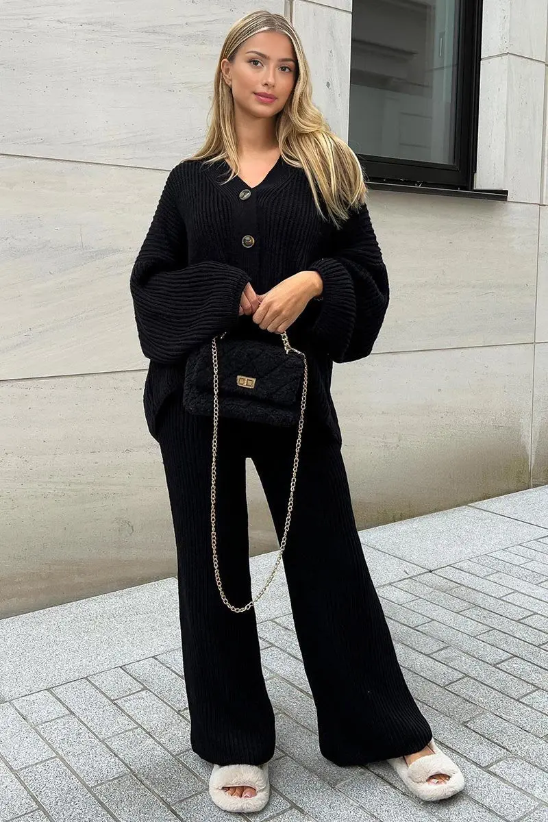 KATCH ME Knit V Neck Cardigan & Loose Trousers Co-ord Set - Image 12