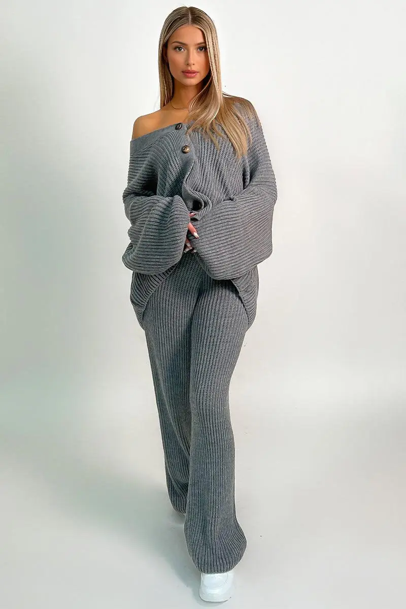 KATCH ME Knit V Neck Cardigan & Loose Trousers Co-ord Set - Image 15