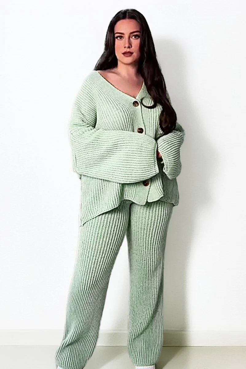 KATCH ME Knit V Neck Cardigan & Loose Trousers Co-ord Set - Image 18