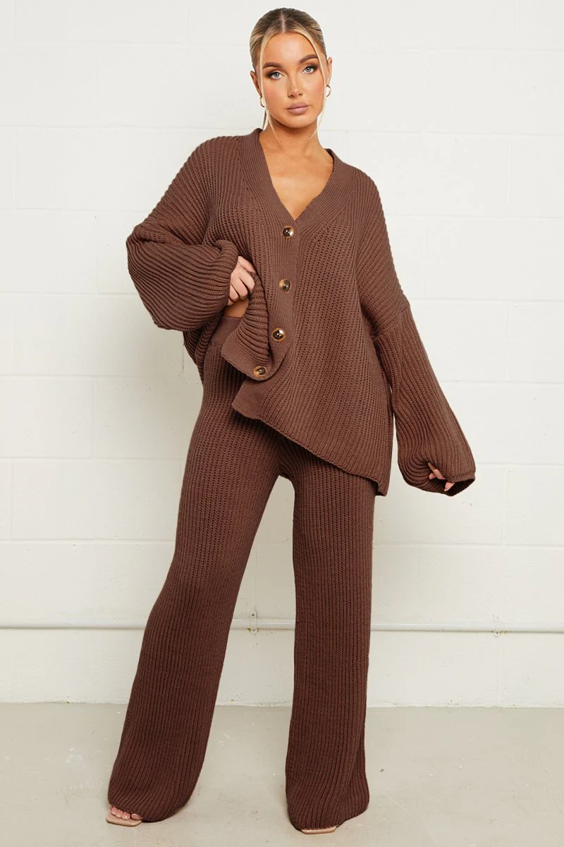 KATCH ME Knit V Neck Cardigan & Loose Trousers Co-ord Set - Image 19
