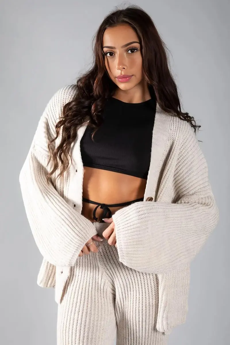 KATCH ME Knit V Neck Cardigan & Loose Trousers Co-ord Set - Image 2