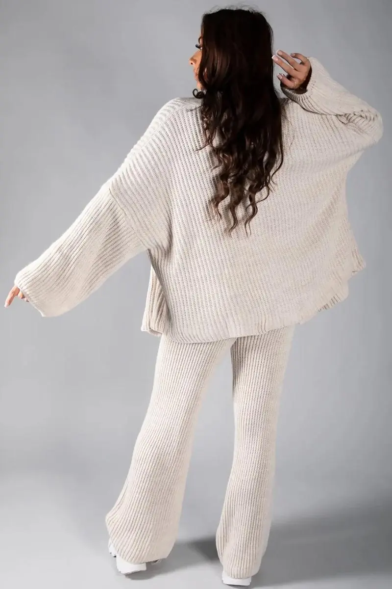 KATCH ME Knit V Neck Cardigan & Loose Trousers Co-ord Set - Image 3