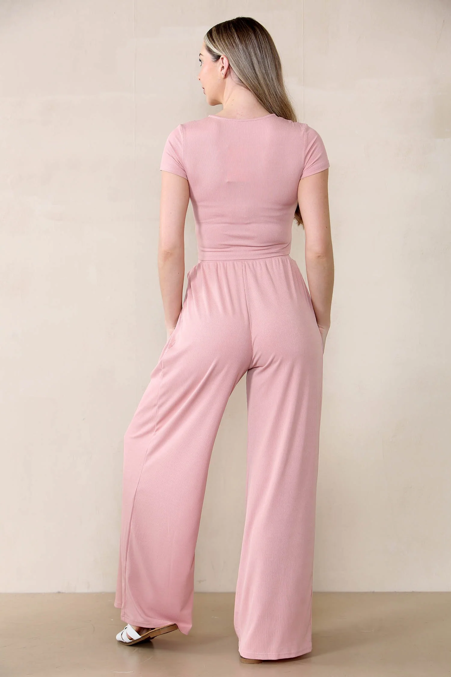 KATCH ME Partial Button Slim Top & Wide Leg Trousers Co-ord Set - Image 6