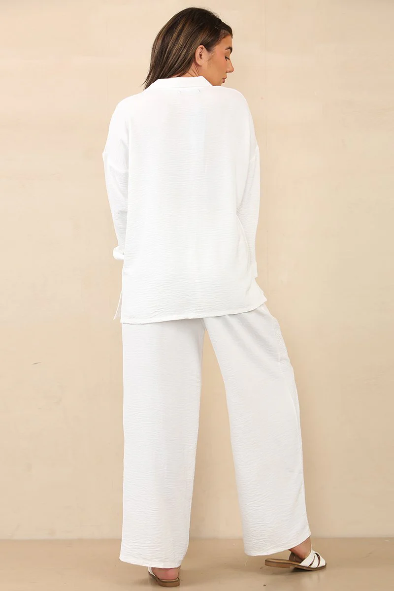 KATCH ME Solid Flap Pocket Loose Shirt Wide Leg Co-ord Set - Image 4