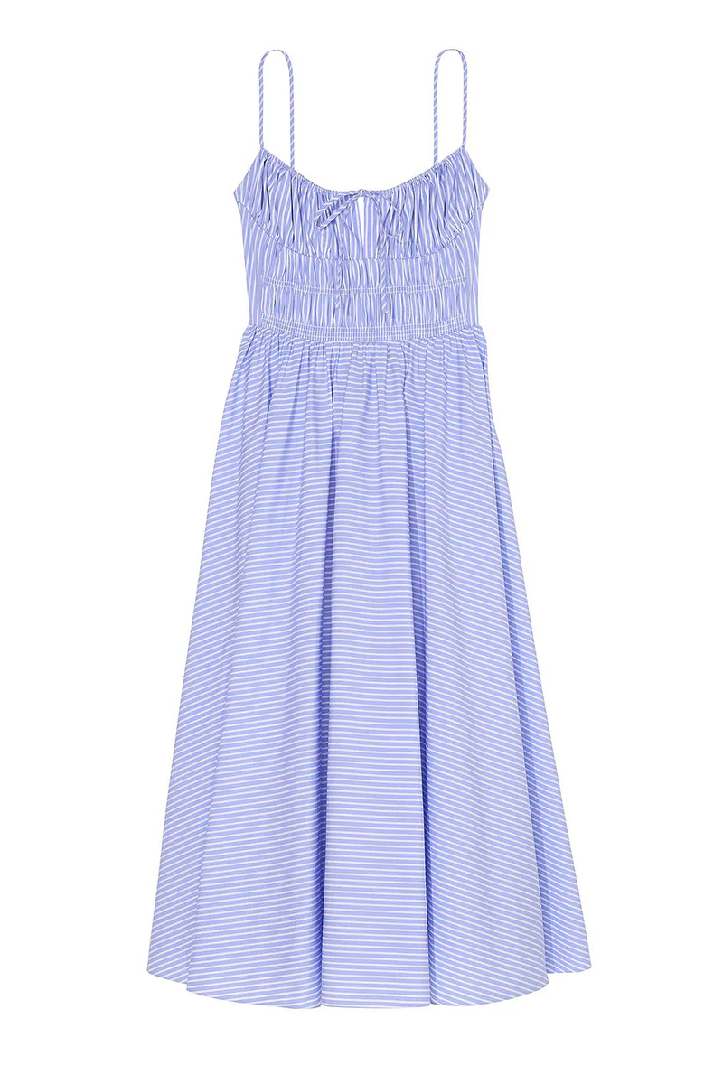 KATCH ME Spaghetti Strap Front Tie Ruched Stripe Maxi Dress - Image 6