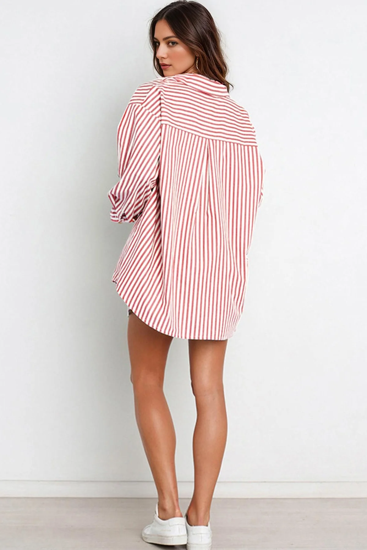 KATCH ME Stripe Collared Button-Up Shirt Drawstring Shorts Co-ord Set - Image 5