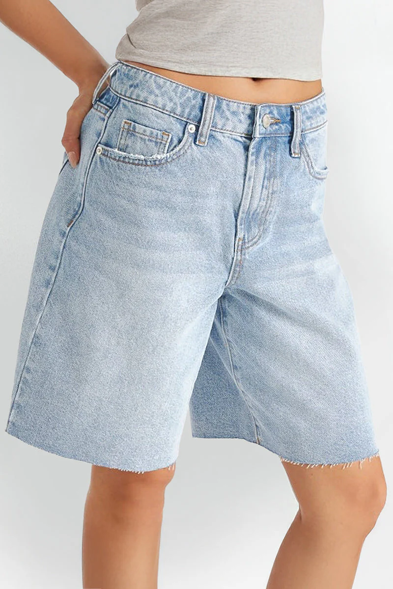 Katchme Mid-Rise Tassel Hem Baggy Denim Shorts - Image 4