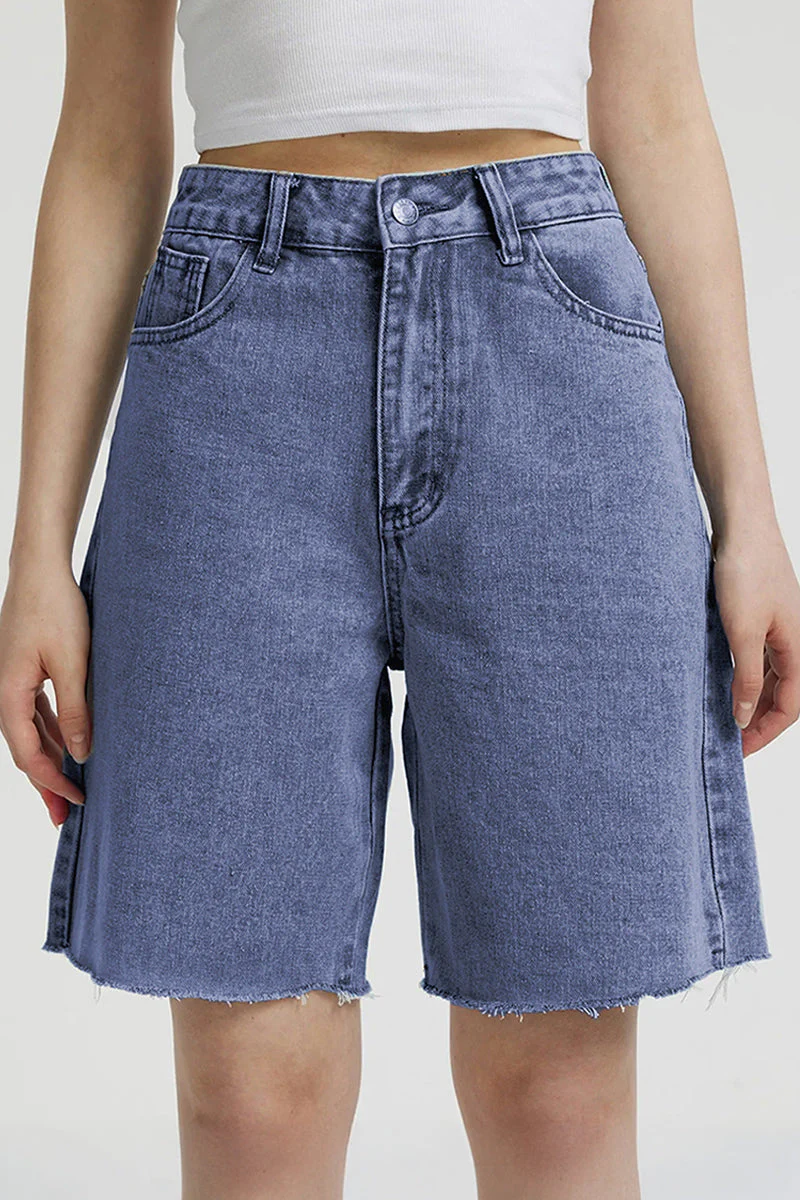 Katchme Mid-Rise Tassel Hem Baggy Denim Shorts - Image 5