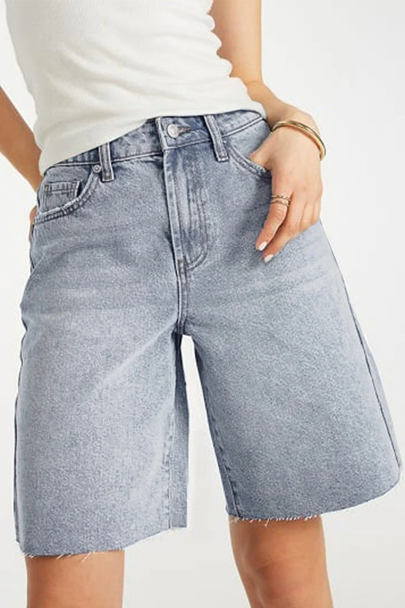 Katchme Mid-Rise Tassel Hem Baggy Denim Shorts - Image 8