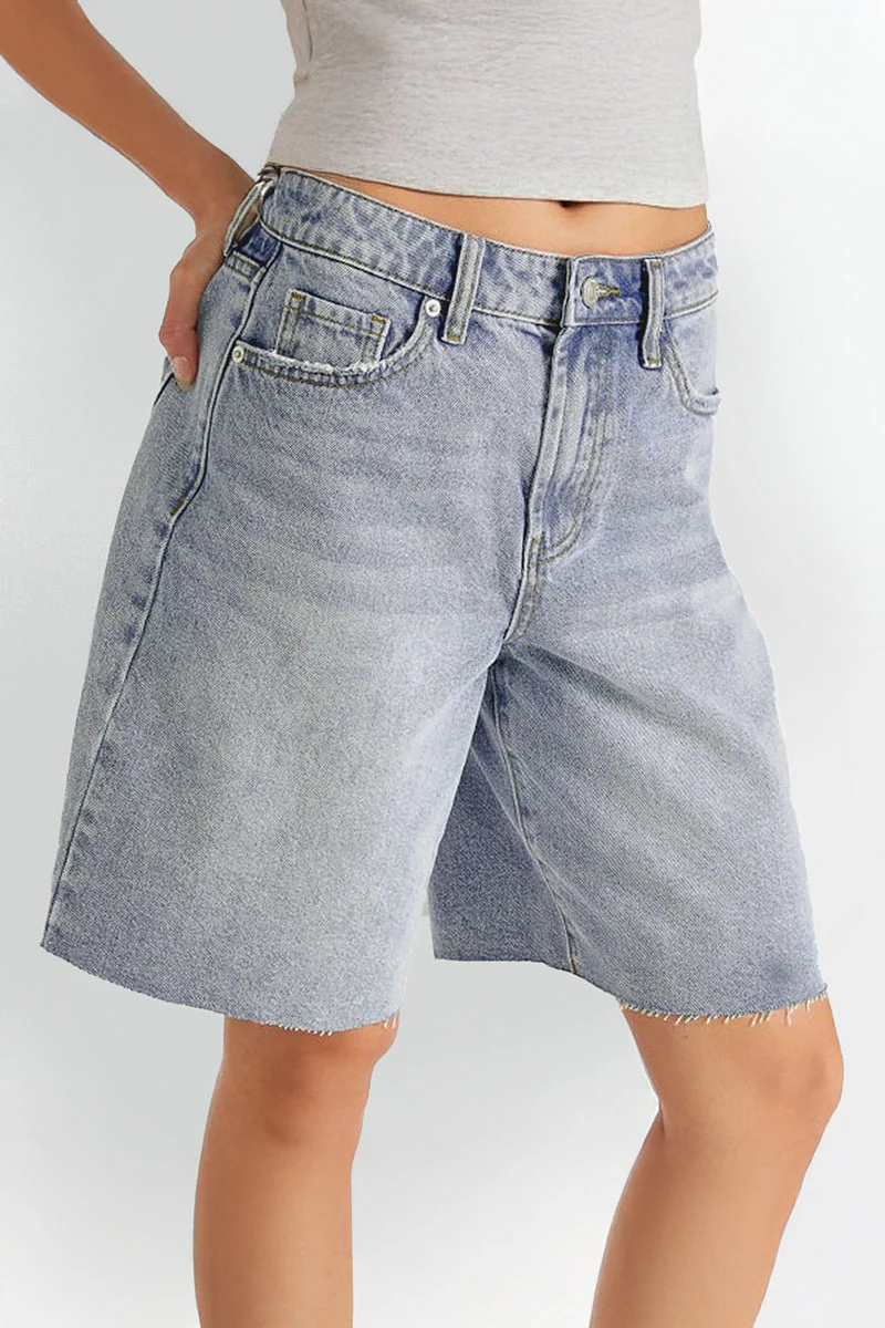 Katchme Mid-Rise Tassel Hem Baggy Denim Shorts - Image 9