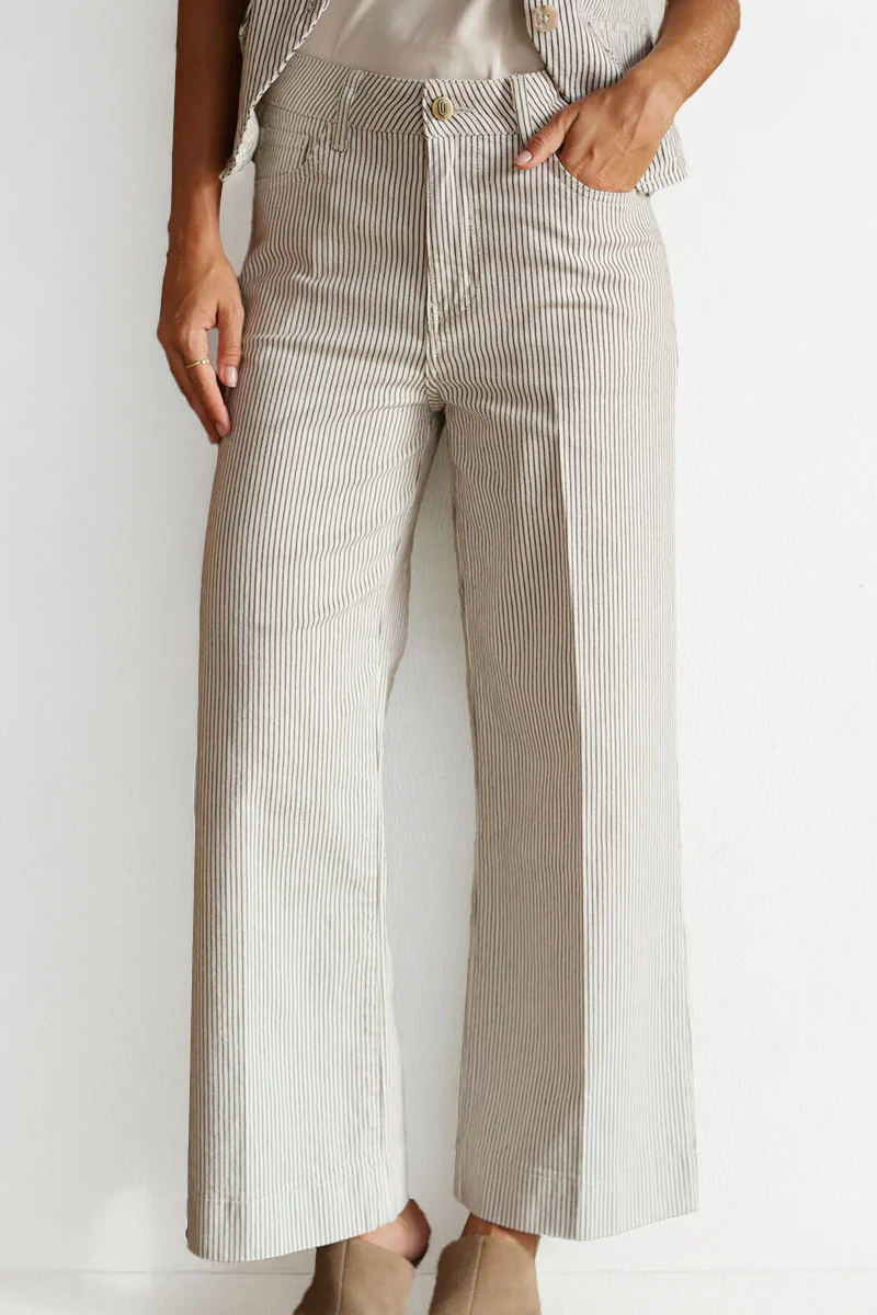 KATCH ME Elegant High Waist Striped Multi-Pocket Jeans - Image 3