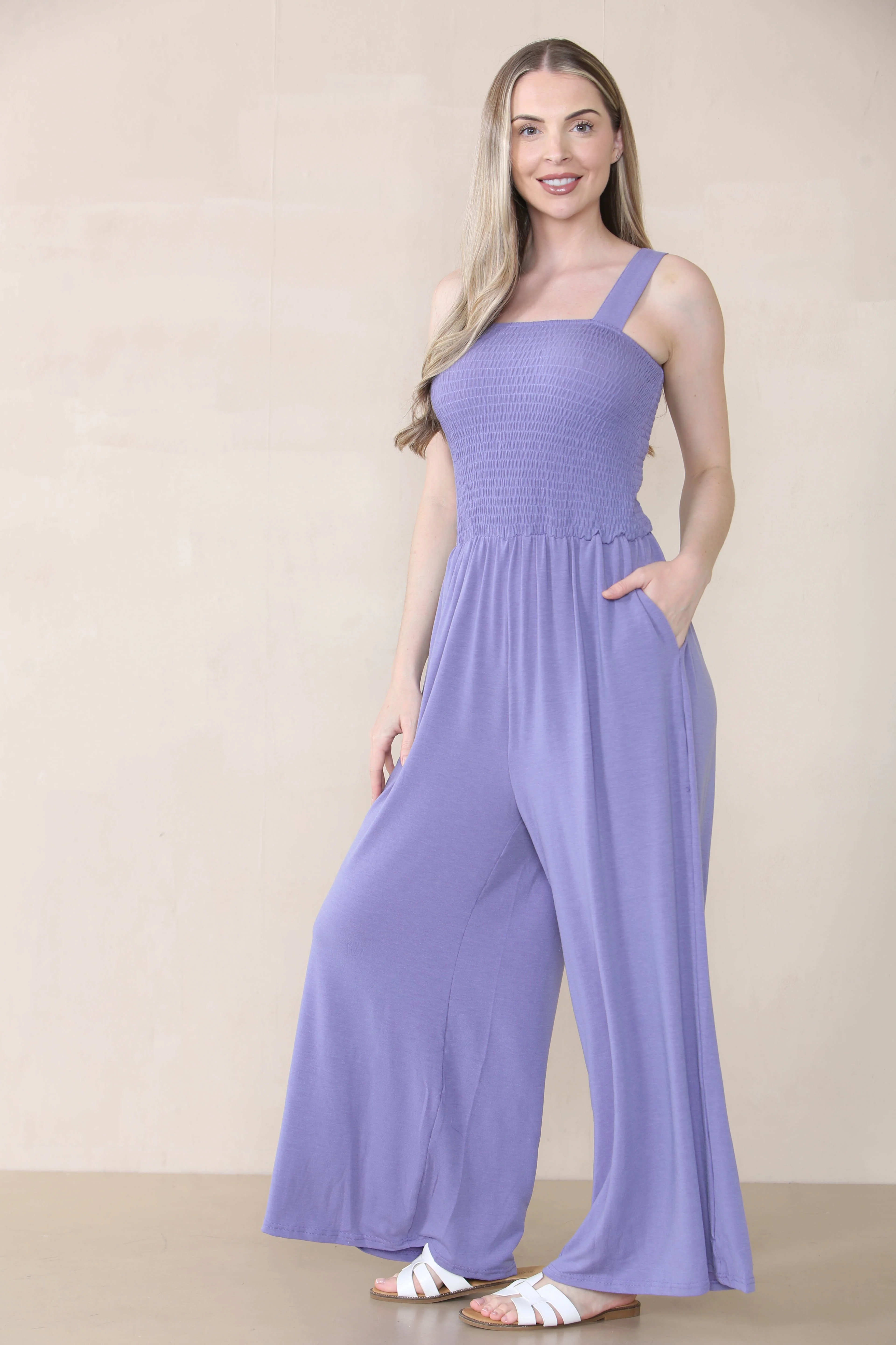 KATCH ME Thick Strap Ruched Pocket Wide Leg Jumpsuit - Image 3