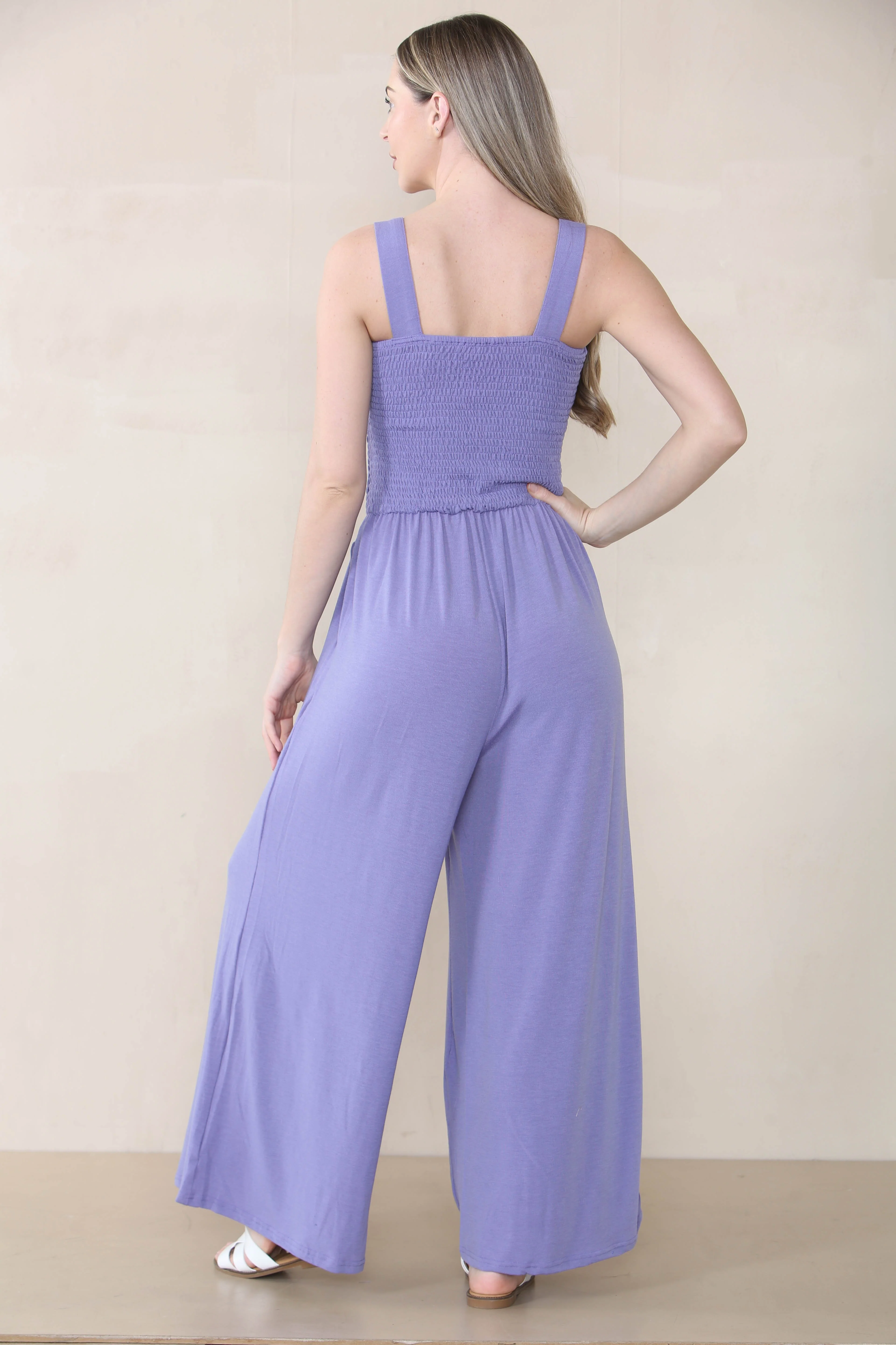 KATCH ME Thick Strap Ruched Pocket Wide Leg Jumpsuit - Image 4