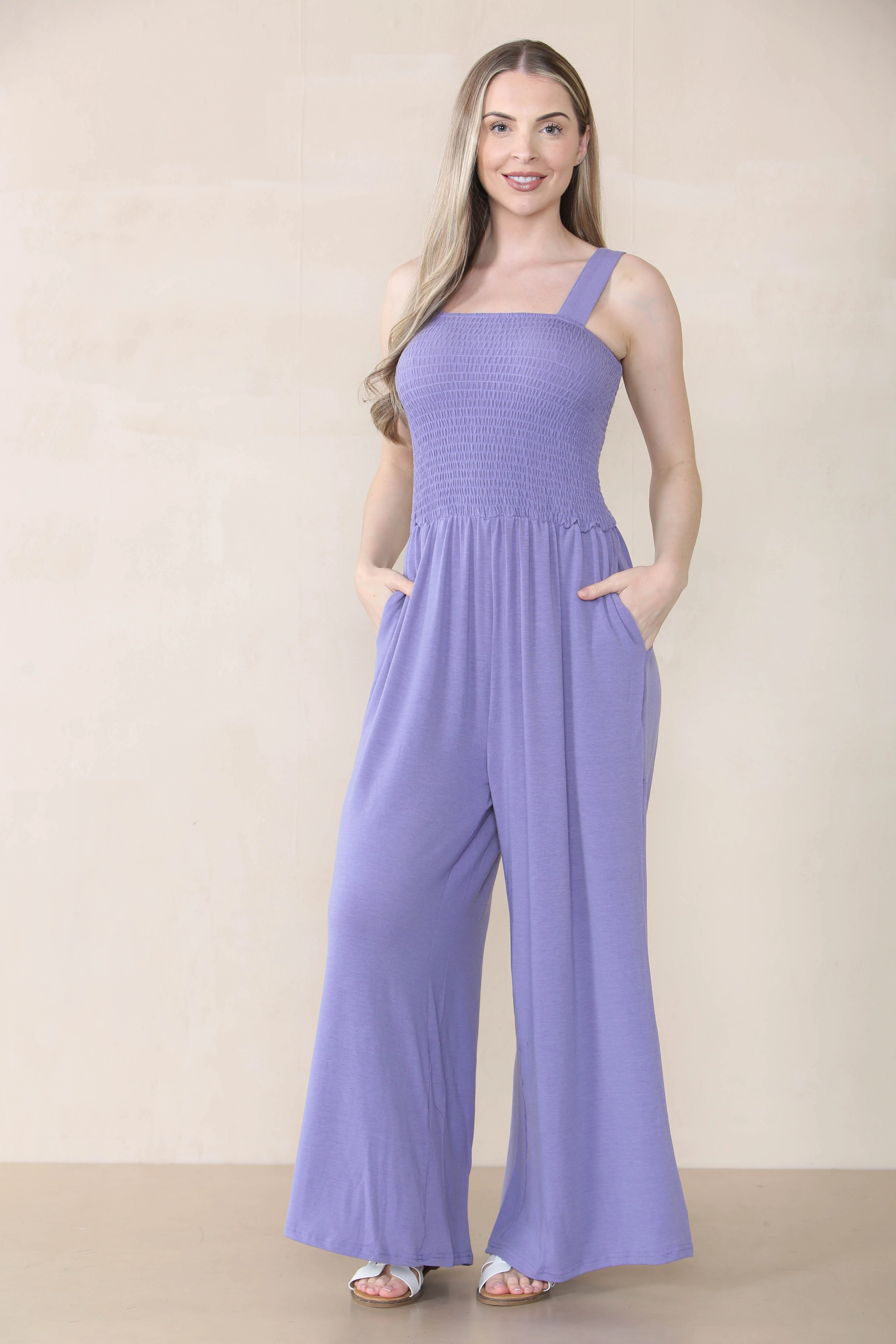 KATCH ME Thick Strap Ruched Pocket Wide Leg Jumpsuit - Image 9
