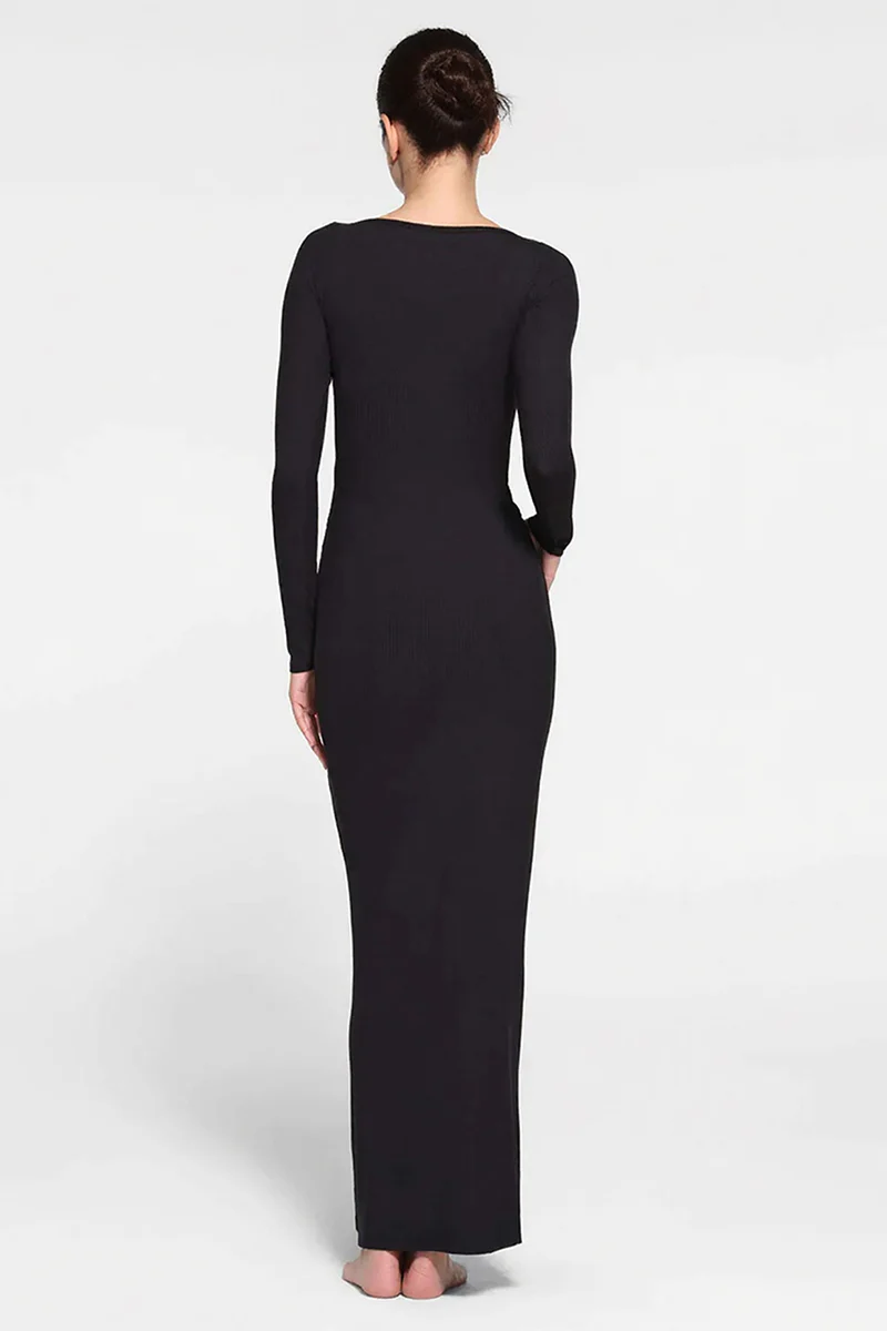 KATCH ME Slinky Lace Trim U Neck Button Maxi Dress - Image 4