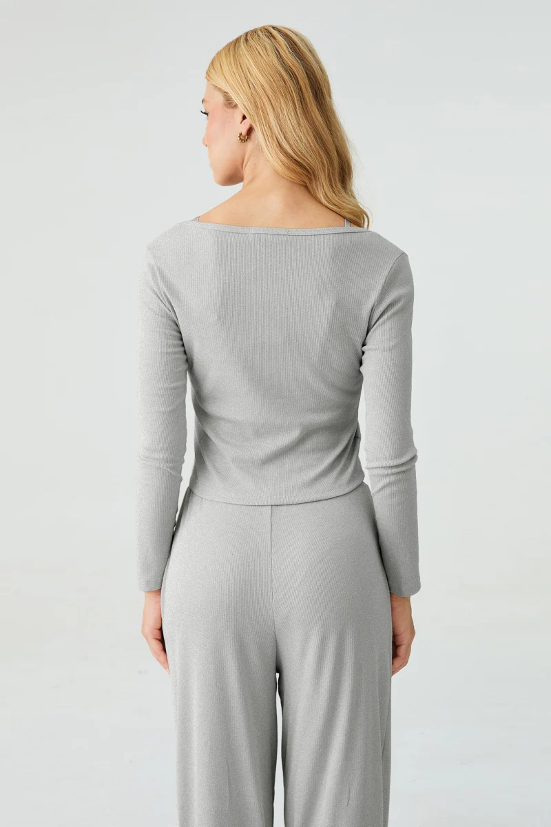 KATCH ME U-Neck Long Sleeve Top & Drawstring Waist Trousers with Lace Trim Camisole Three-Piece Set - Image 4