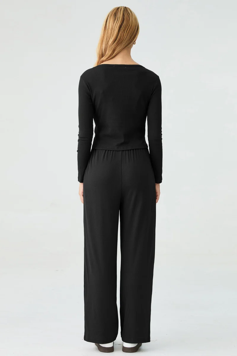 KATCH ME U-Neck Long Sleeve Top & Drawstring Waist Trousers with Lace Trim Camisole Three-Piece Set - Image 9