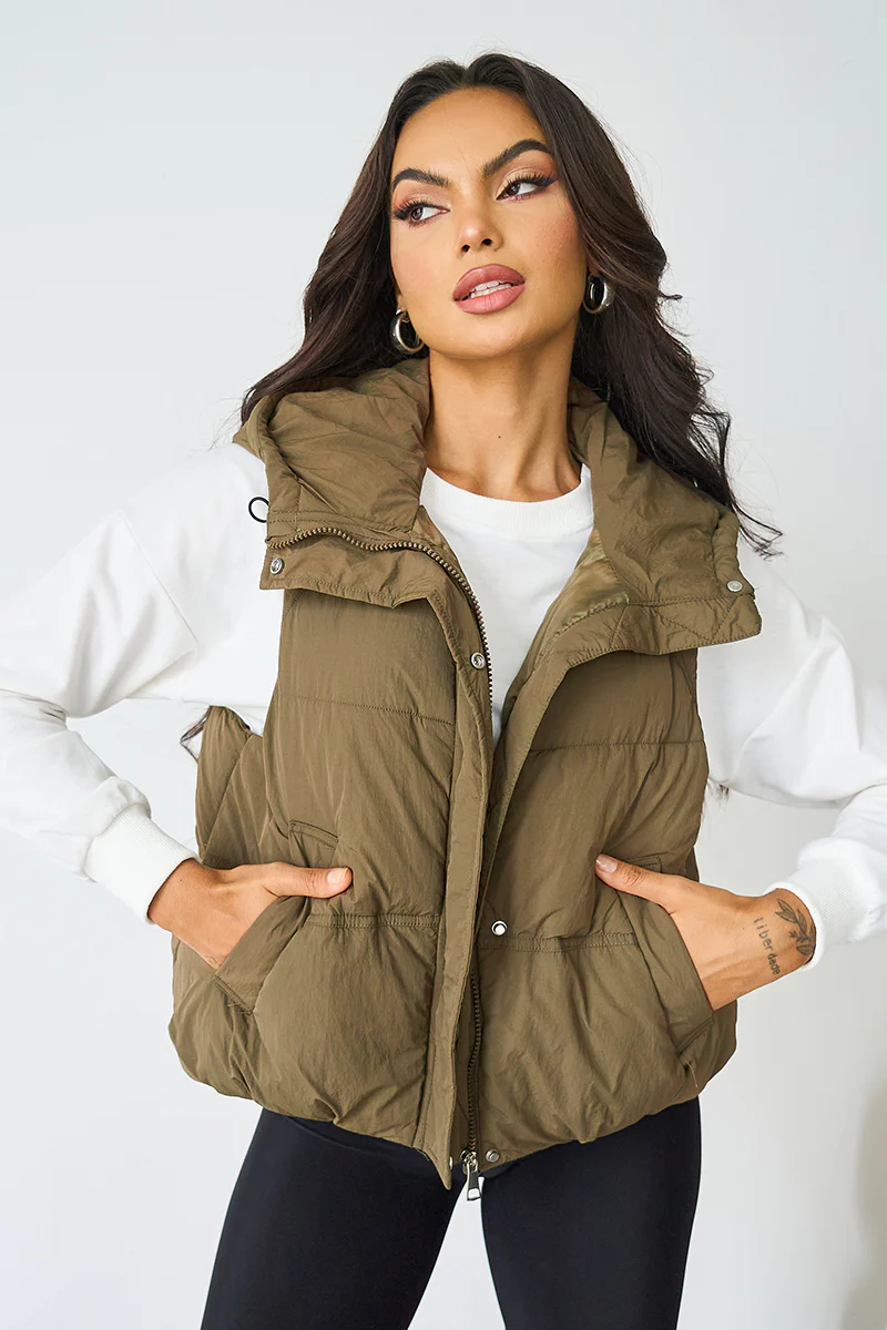 KATCH ME Fall Winter Solid Hooded Zip-Up Thermal Vest - Image 12