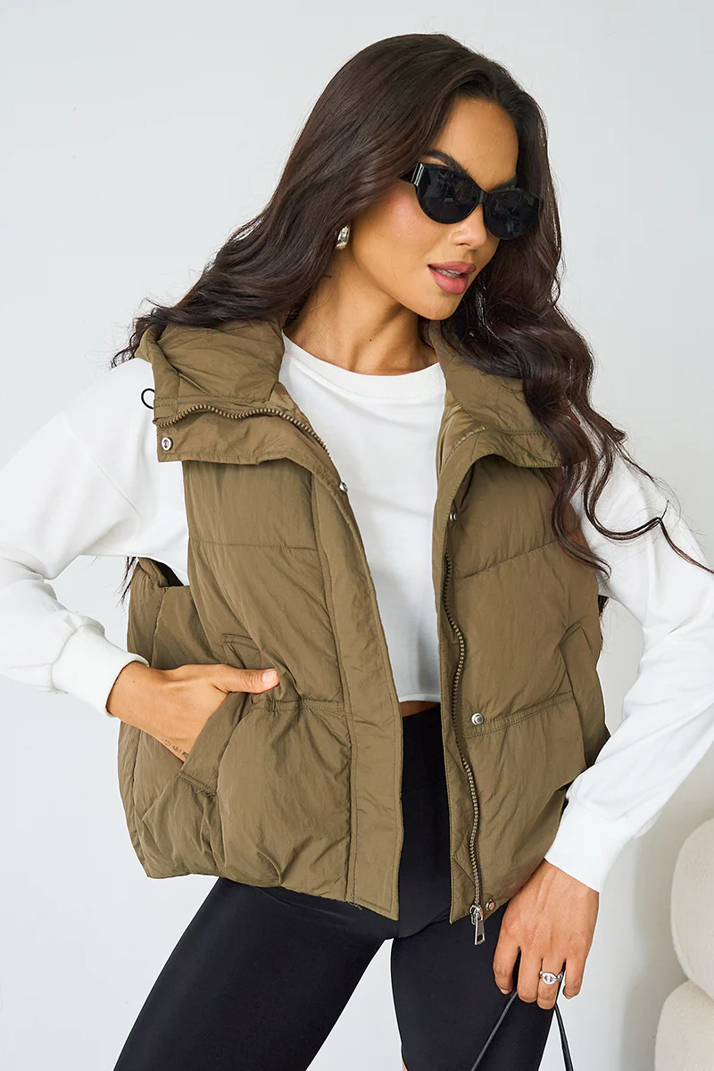 KATCH ME Fall Winter Solid Hooded Zip-Up Thermal Vest - Image 14