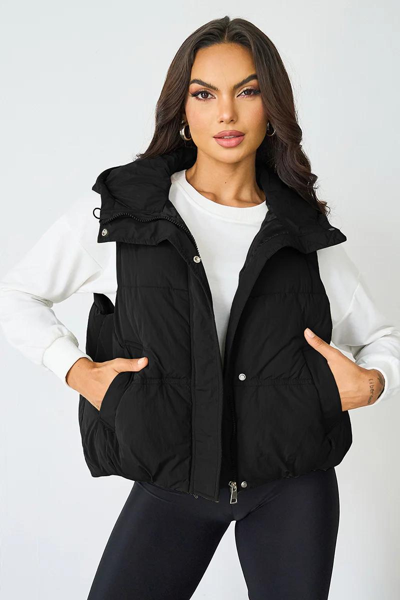 KATCH ME Fall Winter Solid Hooded Zip-Up Thermal Vest - Image 4