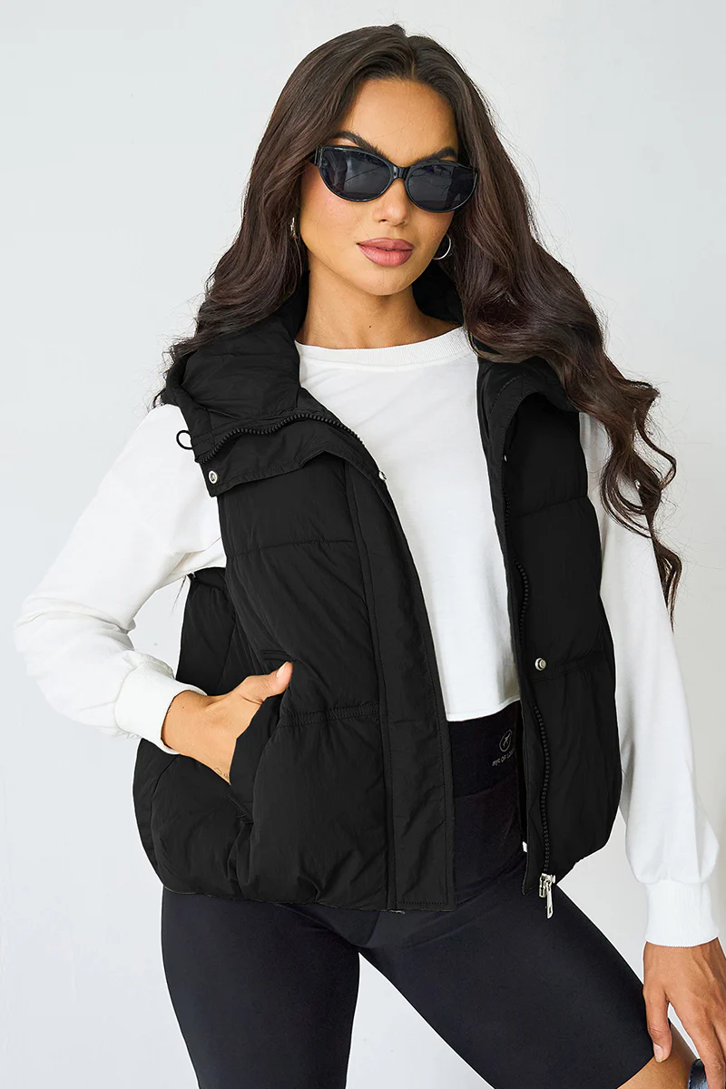 KATCH ME Fall Winter Solid Hooded Zip-Up Thermal Vest - Image 5