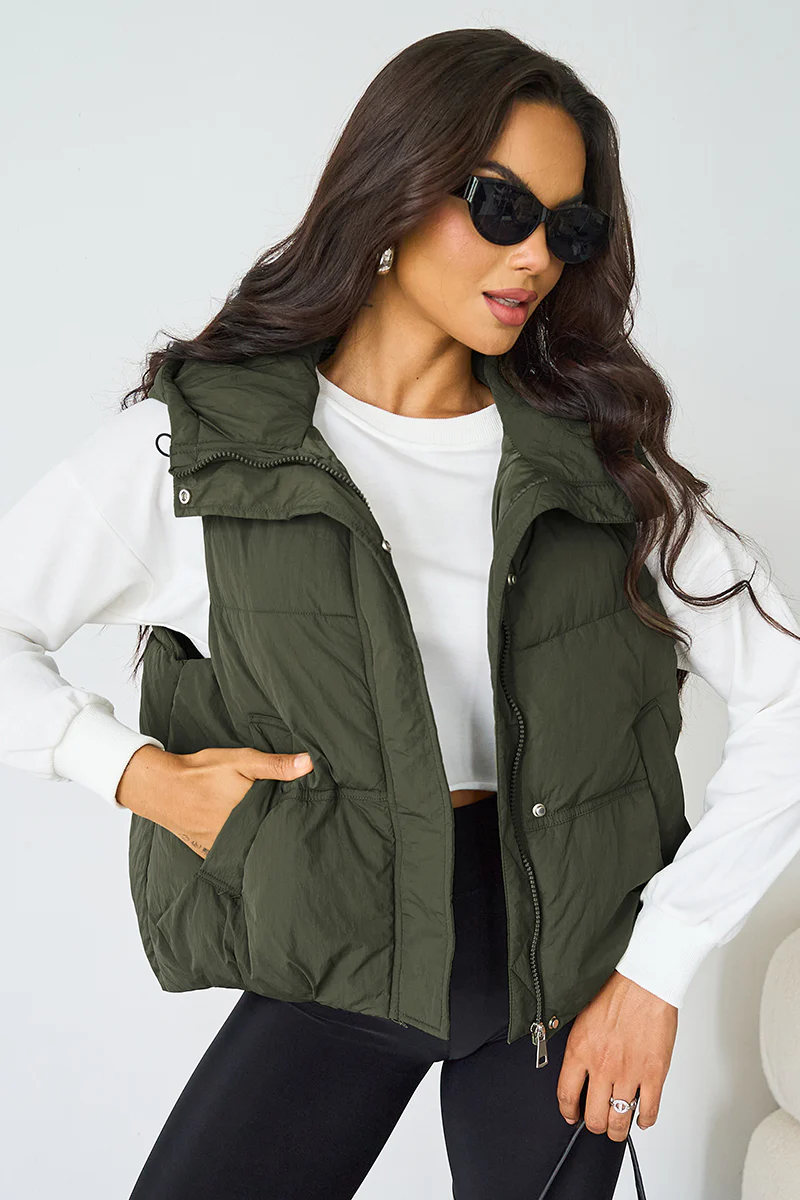 KATCH ME Fall Winter Solid Hooded Zip-Up Thermal Vest - Image 8