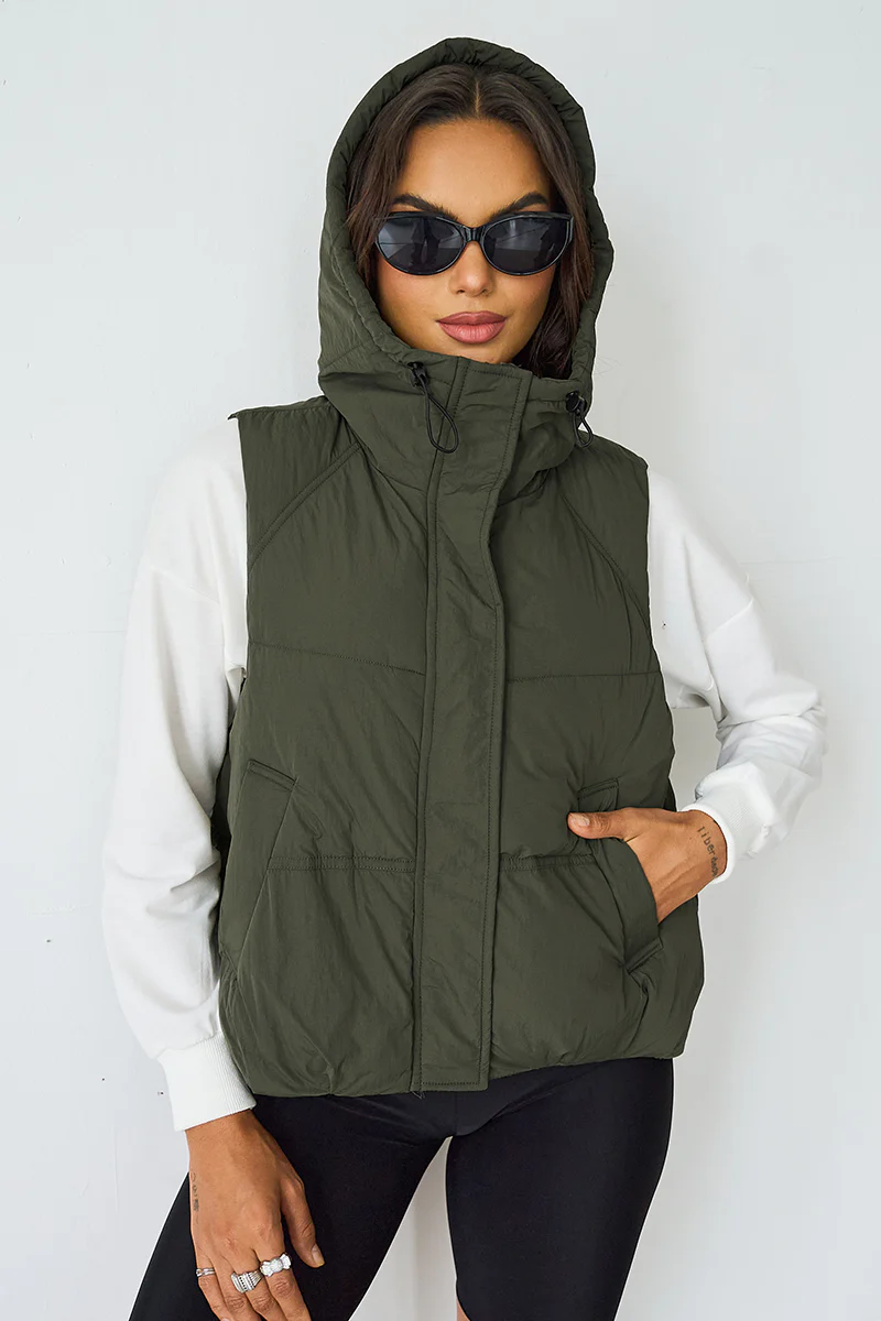 KATCH ME Fall Winter Solid Hooded Zip-Up Thermal Vest - Image 9
