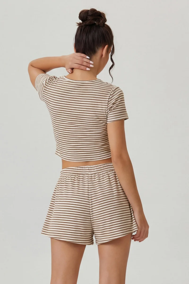 KATCH ME Co Ords Stripe Square Neck Short Sleeve Top Shorts - Image 5