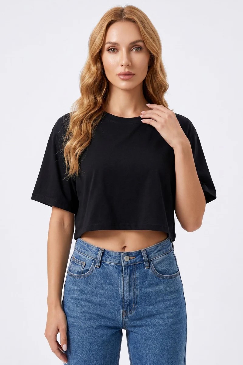 KATCH ME Crop Top Cotton Short Sleeve Crew Neck T Shirt - Image 5