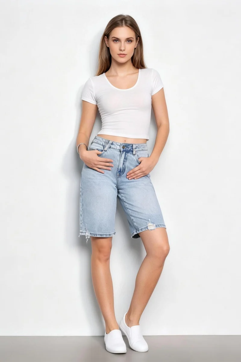 KATCH ME Denim Bermuda Shorts High Waisted Baggy Jeans