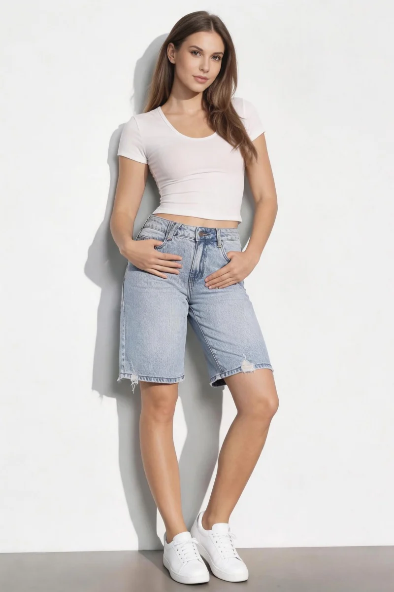 KATCH ME Denim Bermuda Shorts High Waisted Baggy Jeans - Image 3