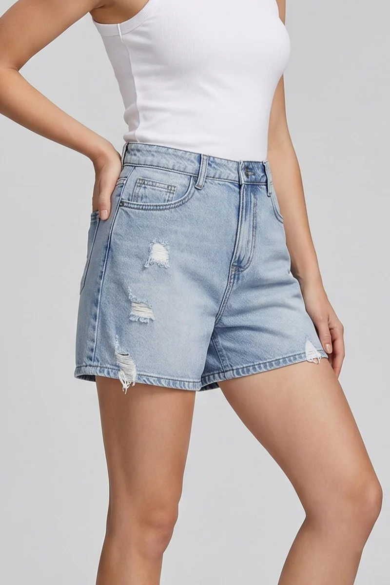 KATCH ME Denim Shorts High Waisted Ripped Frayed Jeans - Image 2