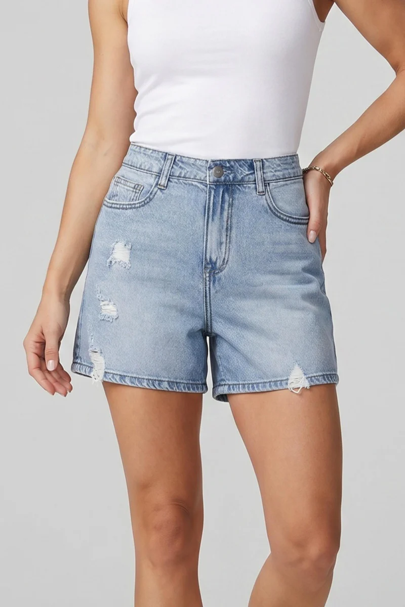 KATCH ME Denim Shorts High Waisted Ripped Frayed Jeans - Image 3