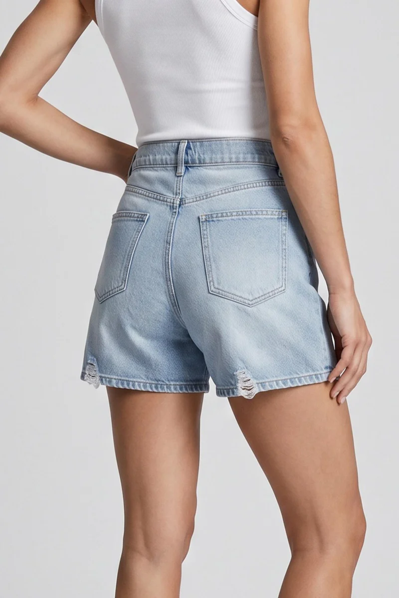 KATCH ME Denim Shorts High Waisted Ripped Frayed Jeans - Image 4