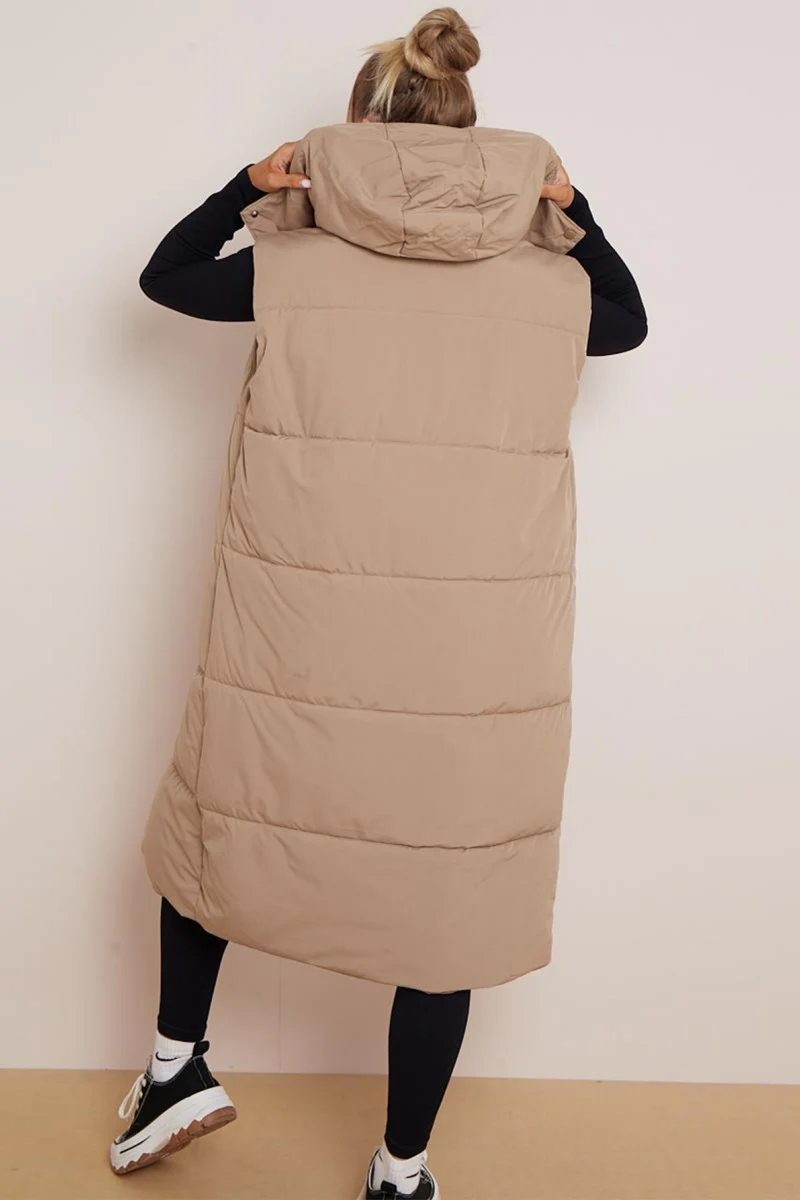KATCH ME Look Solid Color Hooded Waist Tie Zip-Up Long Gilet Vest - Image 5