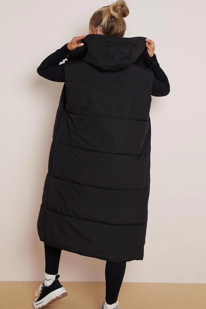 KATCH ME Look Solid Color Hooded Waist Tie Zip-Up Long Gilet Vest - Image 6