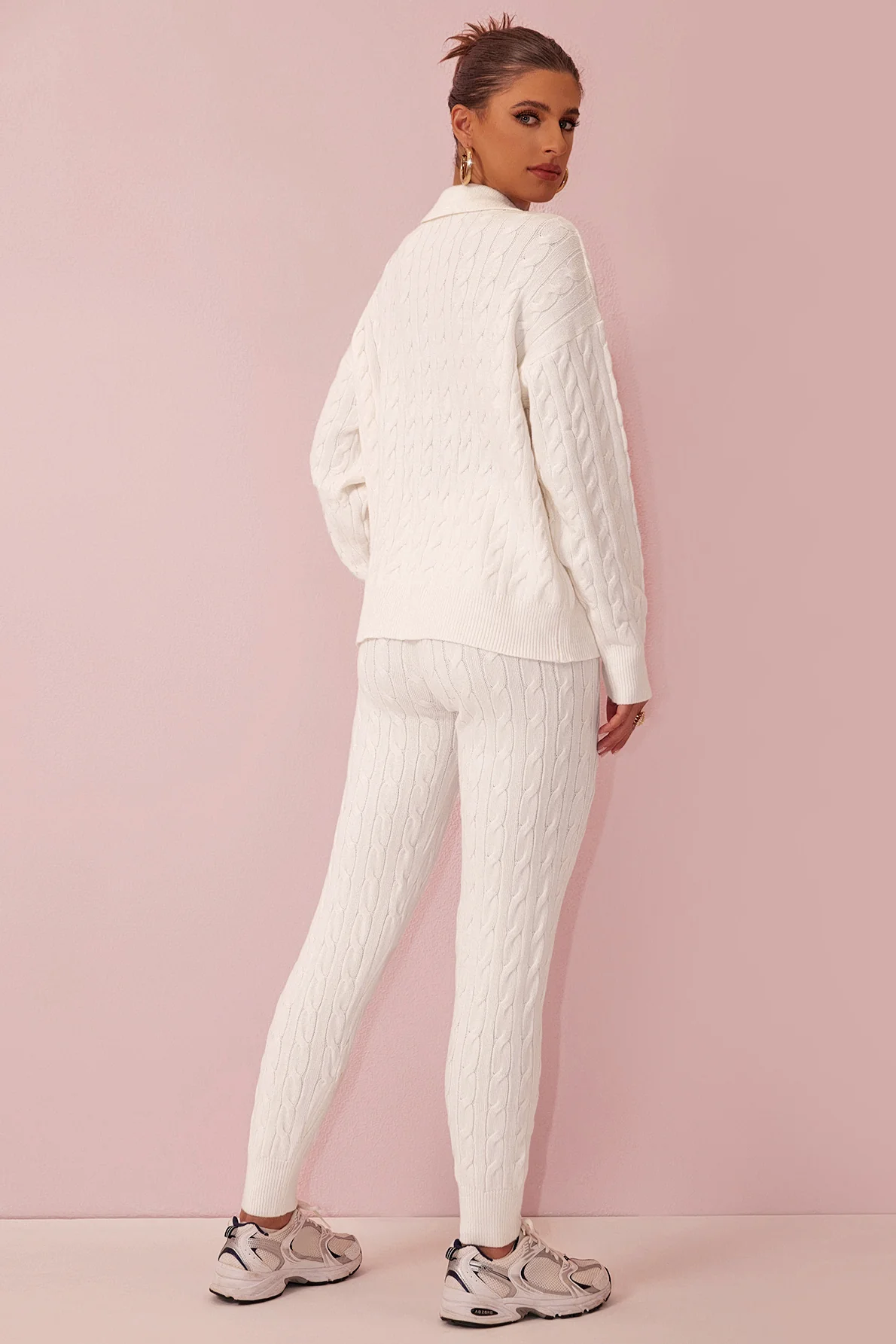 KATCH ME V Neck Cable-Knit Sweater & Drawstring Waist Pants Co-ord Set - Image 3