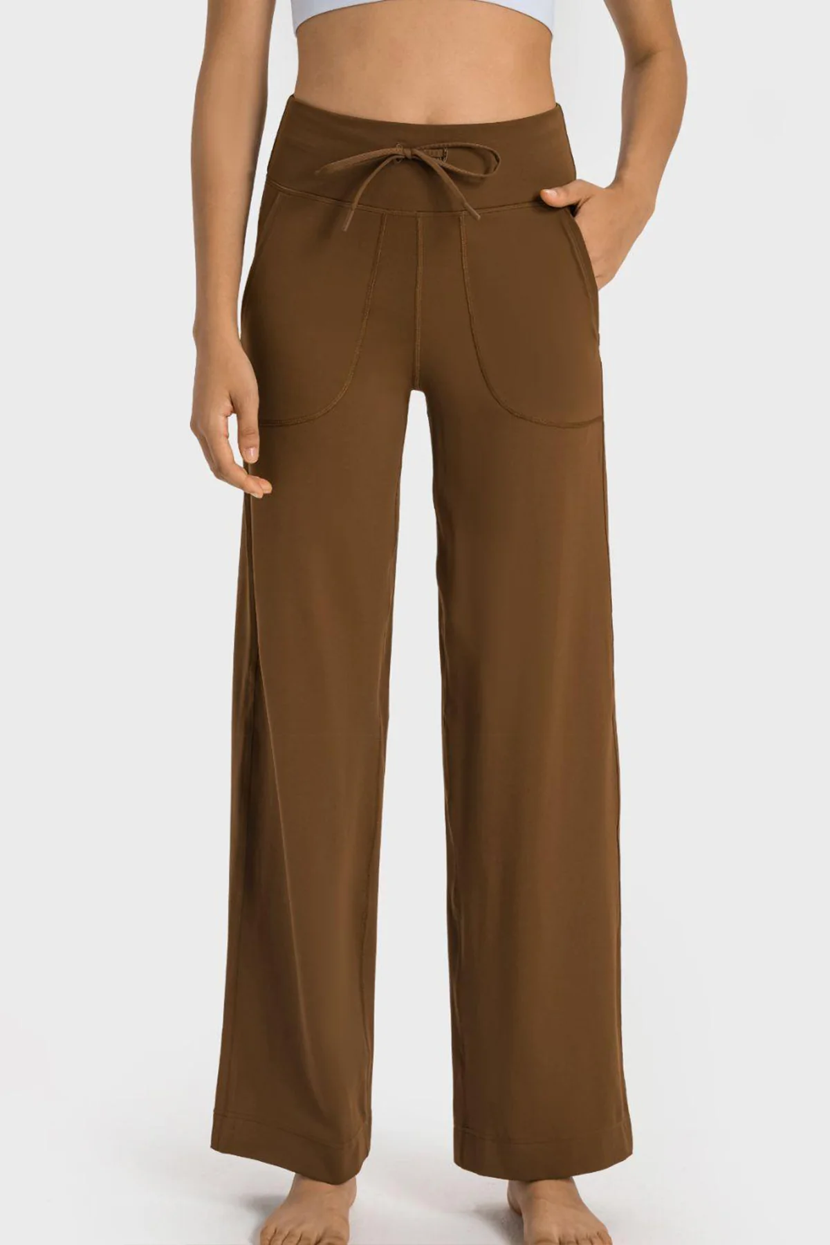 KATCH ME High Waist Drawstring Pocket Wide Leg Yoga Pants - Image 2