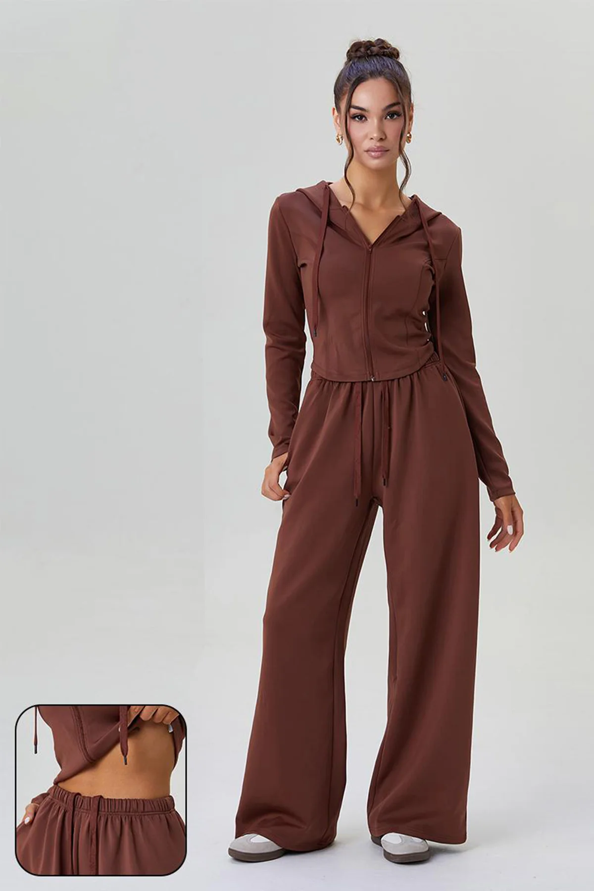KATCH ME Look Women's Casual Hooded Wide Leg Co-Ord Set - Image 2