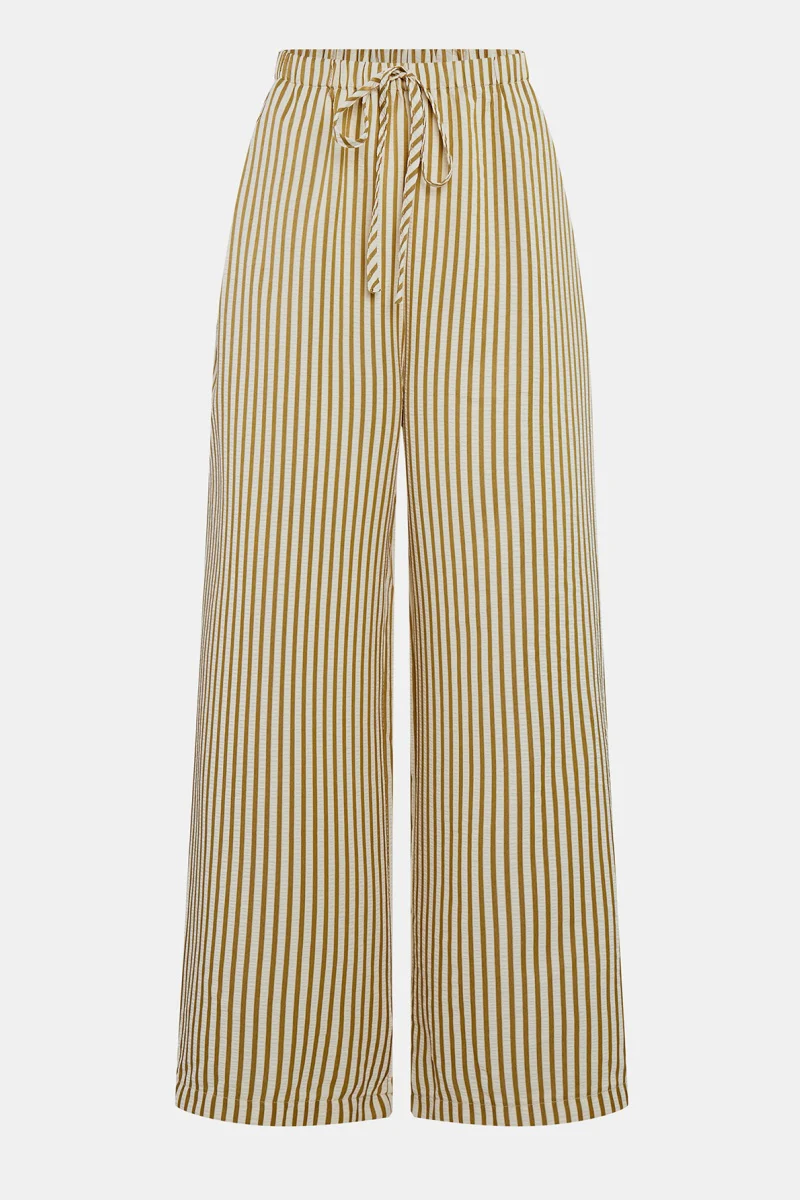 KATCH ME Look Leopard Stripe Print High Waist Drawstring Wide Leg Pants