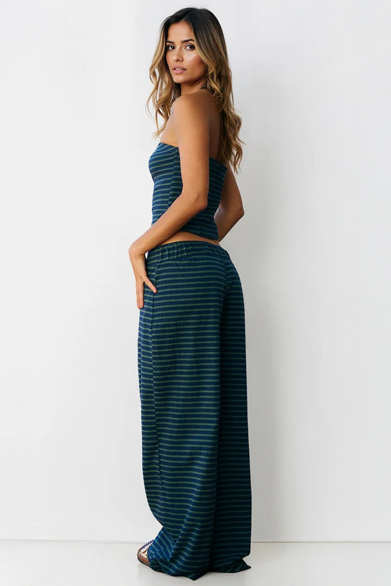 KATCH ME Striped Tube Top & Low-Rise Wide Leg Trousers Co-ord Set - Image 7