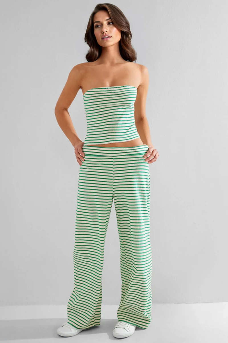 KATCH ME Striped Tube Top & Low-Rise Wide Leg Trousers Co-ord Set - Image 8