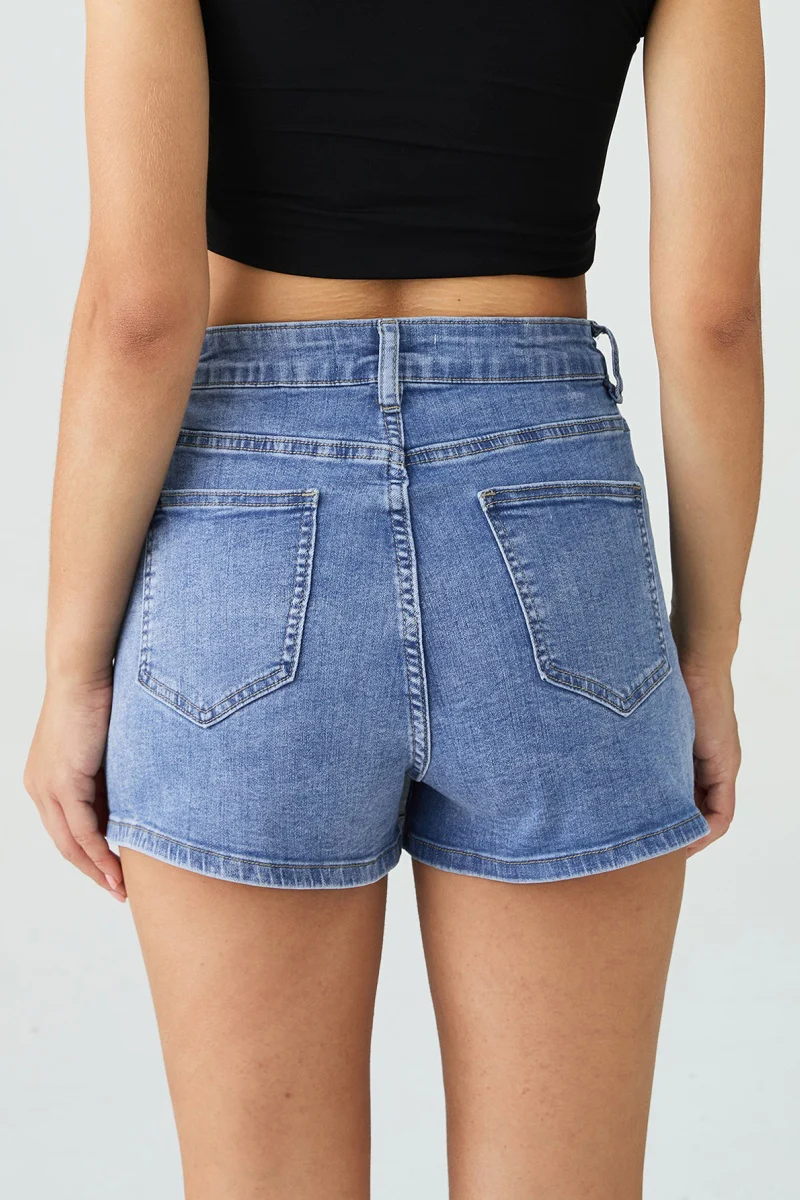 KATCH ME Mid-Rise Asymmetric Button Denim Skorts - Image 4