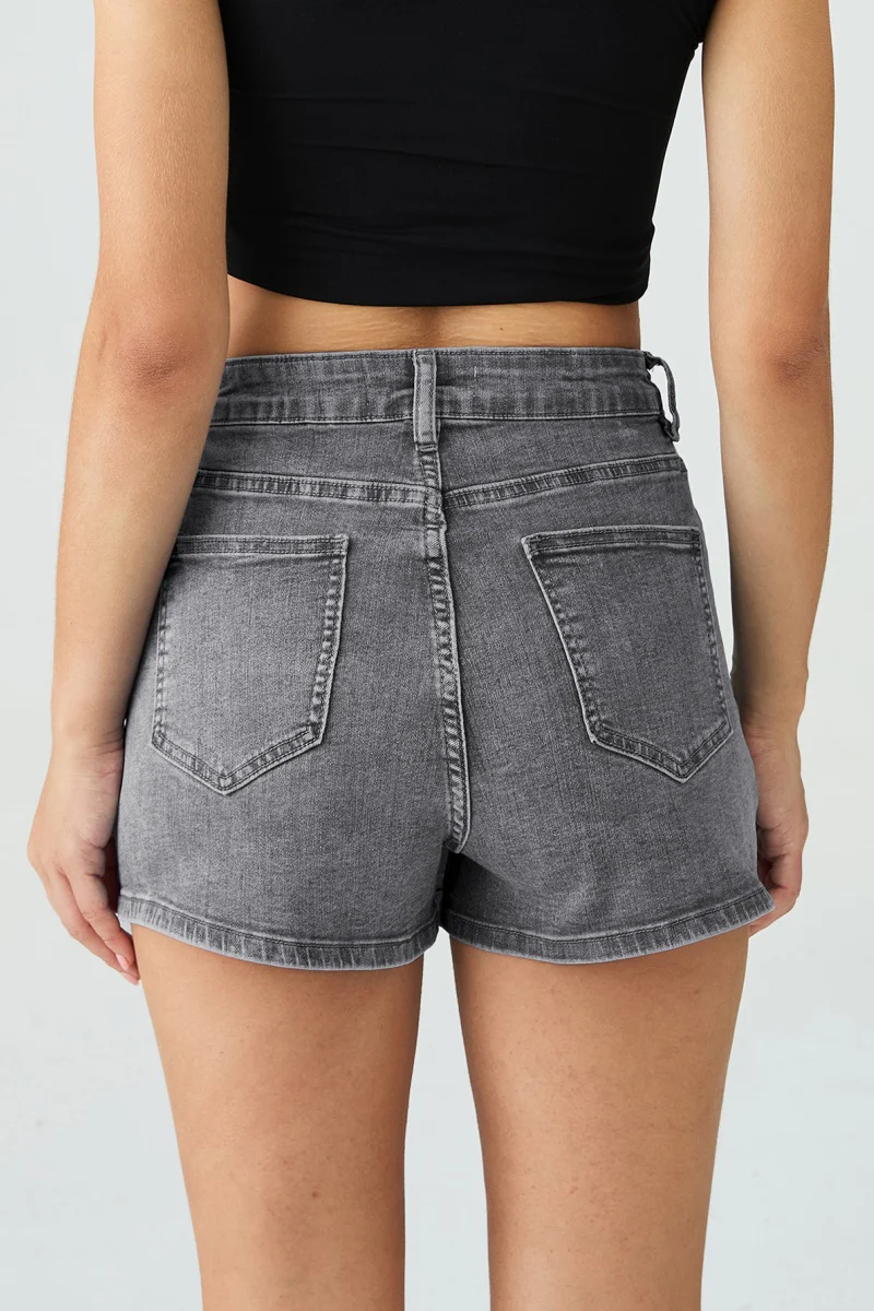 KATCH ME Mid-Rise Asymmetric Button Denim Skorts - Image 5