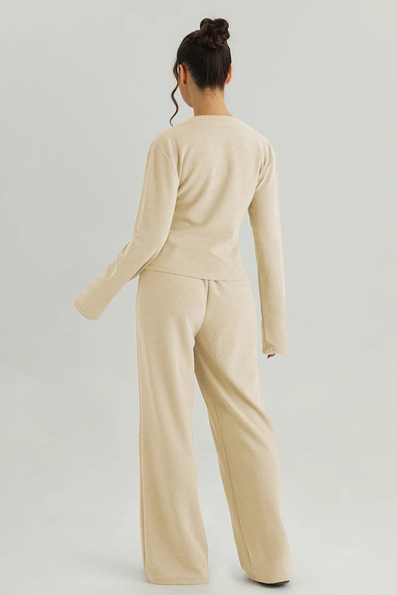 KATCH ME V-Neck Button Tailored Top & High Waist Wide Leg Trousers Co-ord Set - Image 4
