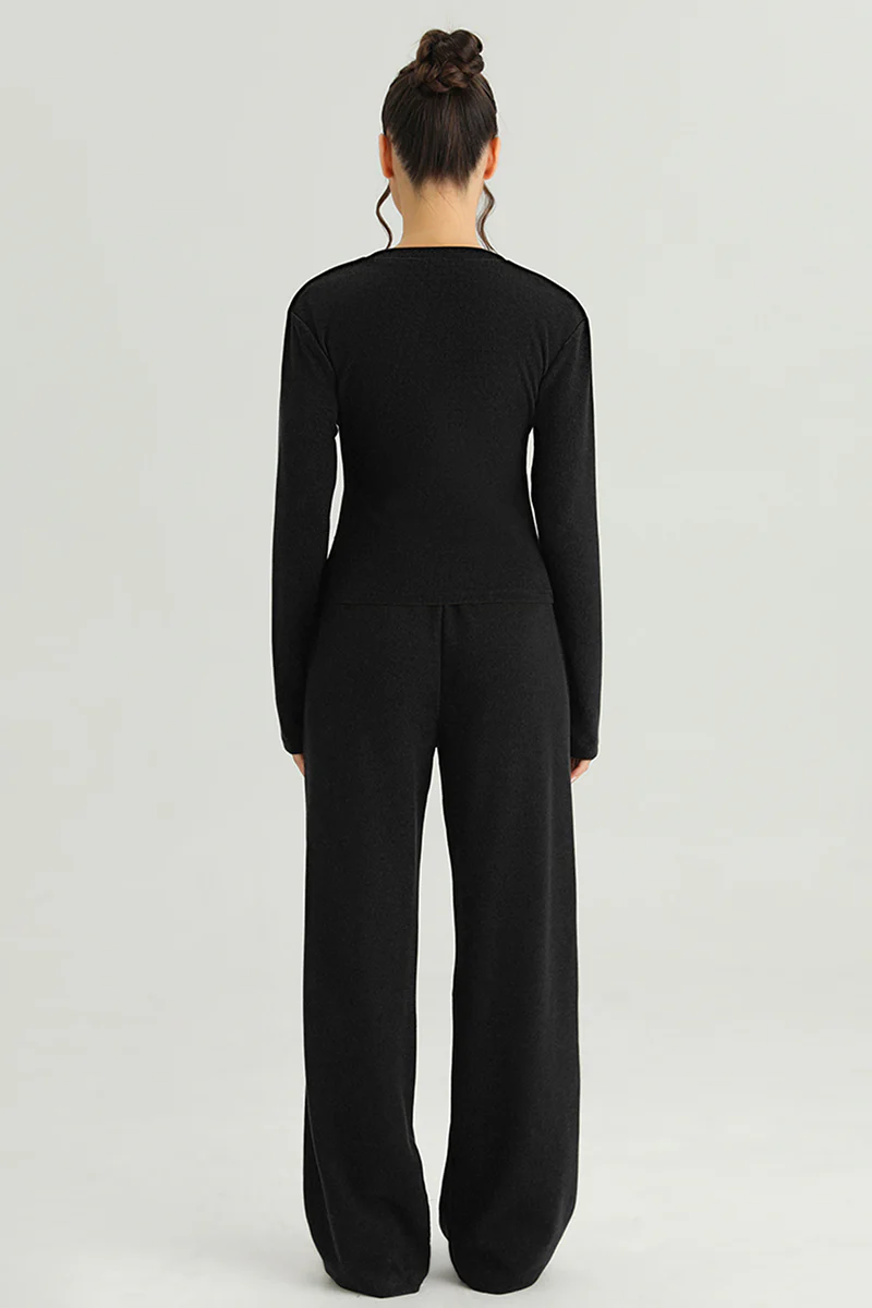 KATCH ME V-Neck Button Tailored Top & High Waist Wide Leg Trousers Co-ord Set - Image 8